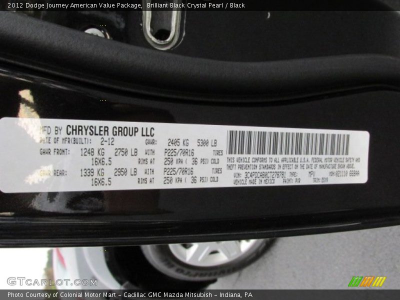 Brilliant Black Crystal Pearl / Black 2012 Dodge Journey American Value Package