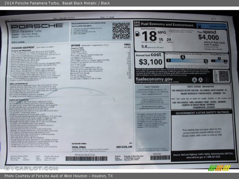  2014 Panamera Turbo Window Sticker