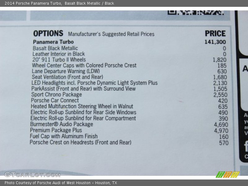  2014 Panamera Turbo Window Sticker