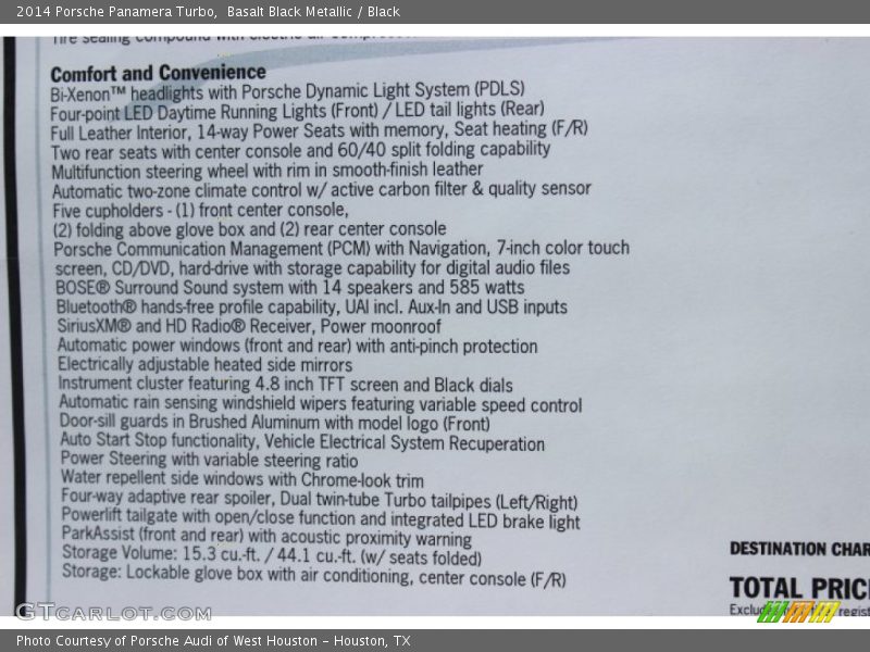  2014 Panamera Turbo Window Sticker