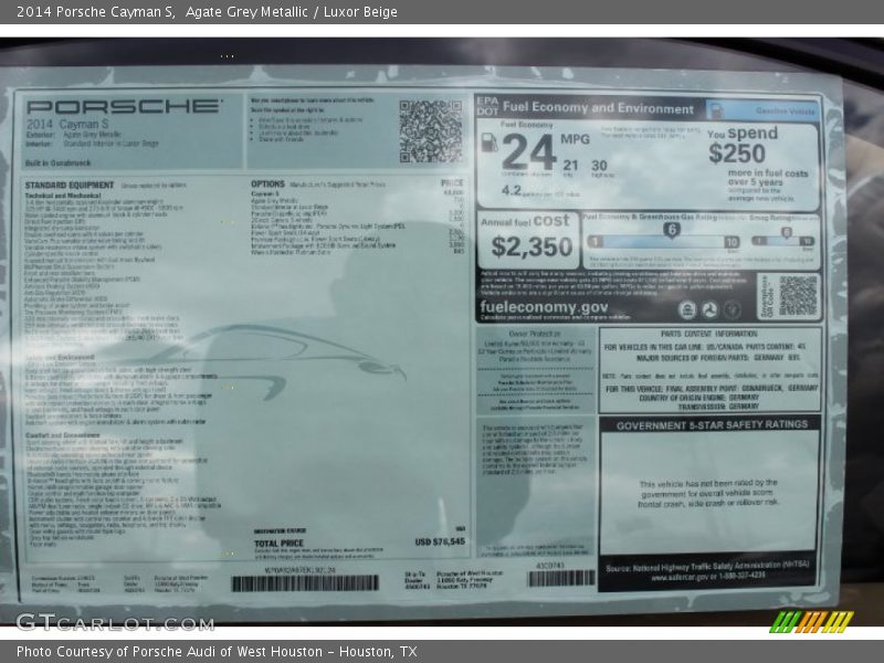  2014 Cayman S Window Sticker