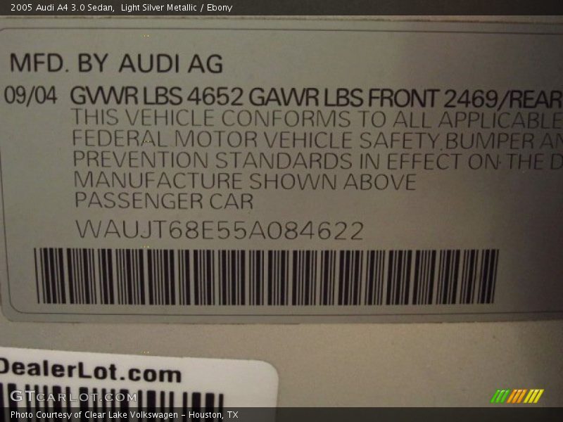 Light Silver Metallic / Ebony 2005 Audi A4 3.0 Sedan