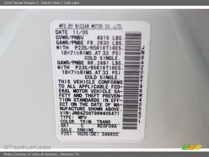 Glacier Pearl / Cafe Latte 2006 Nissan Murano S