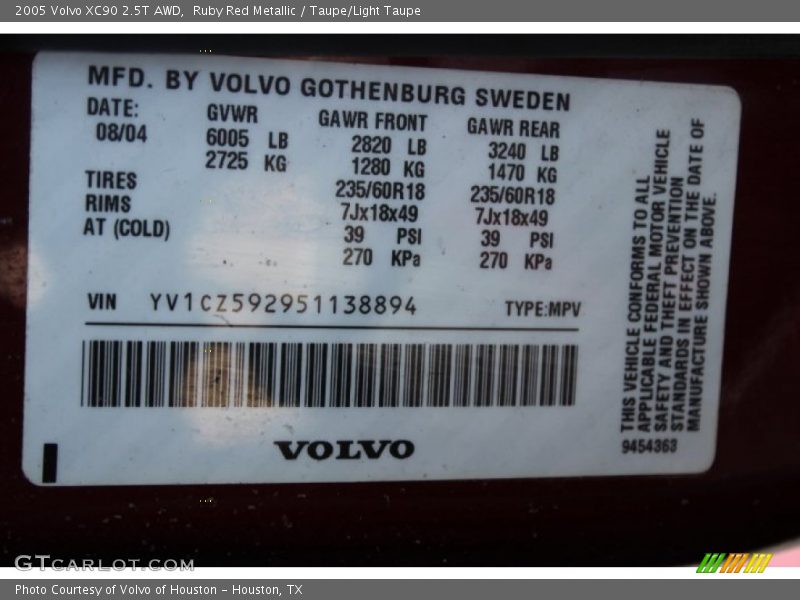 Ruby Red Metallic / Taupe/Light Taupe 2005 Volvo XC90 2.5T AWD