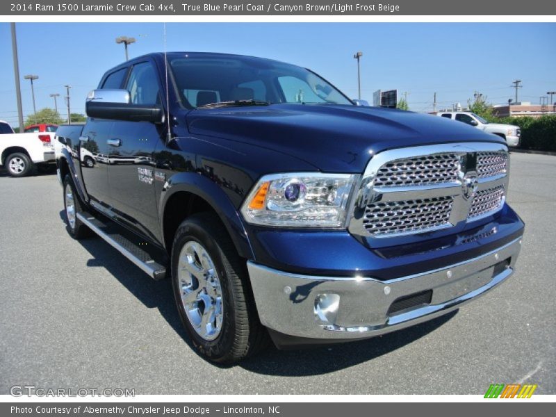 True Blue Pearl Coat / Canyon Brown/Light Frost Beige 2014 Ram 1500 Laramie Crew Cab 4x4