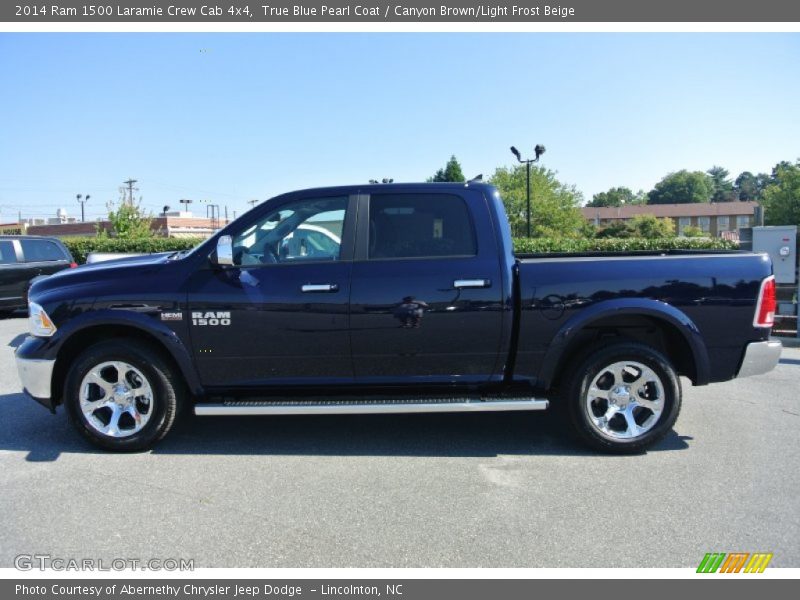 True Blue Pearl Coat / Canyon Brown/Light Frost Beige 2014 Ram 1500 Laramie Crew Cab 4x4