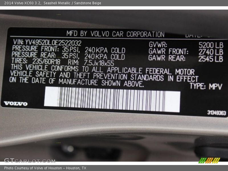 Seashell Metallic / Sandstone Beige 2014 Volvo XC60 3.2