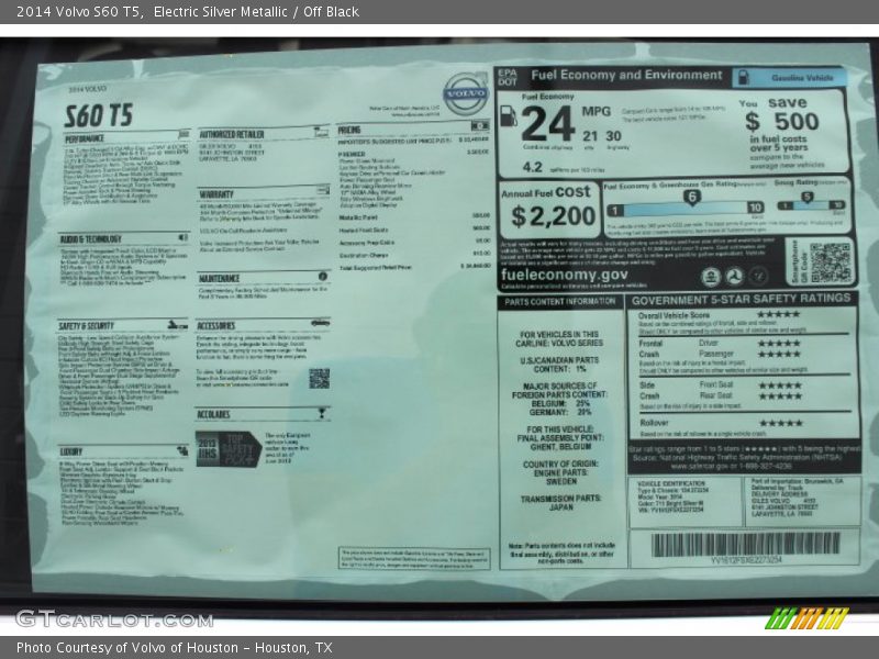 Electric Silver Metallic / Off Black 2014 Volvo S60 T5