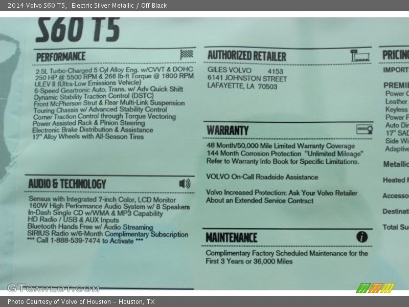 Electric Silver Metallic / Off Black 2014 Volvo S60 T5