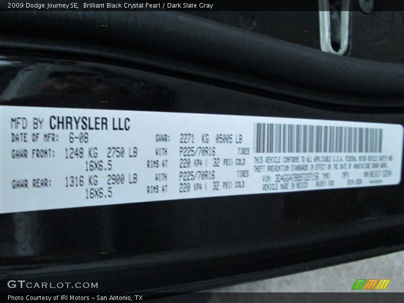 Brilliant Black Crystal Pearl / Dark Slate Gray 2009 Dodge Journey SE