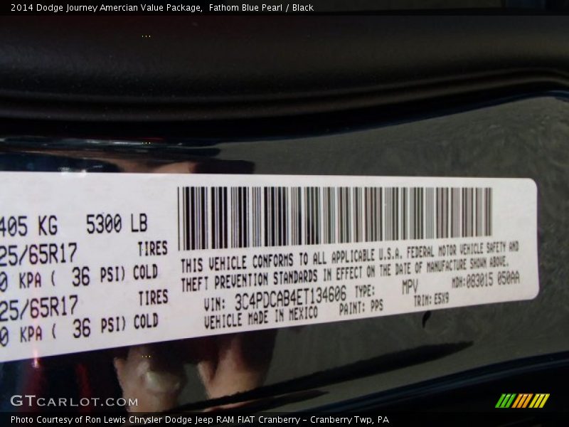 Fathom Blue Pearl / Black 2014 Dodge Journey Amercian Value Package