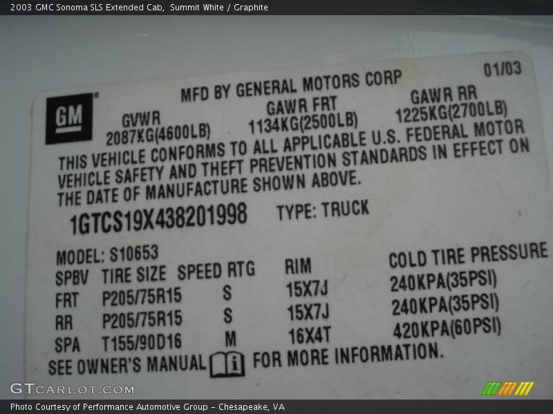 Summit White / Graphite 2003 GMC Sonoma SLS Extended Cab