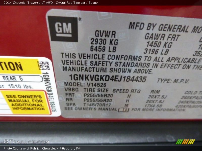 Crystal Red Tintcoat / Ebony 2014 Chevrolet Traverse LT AWD