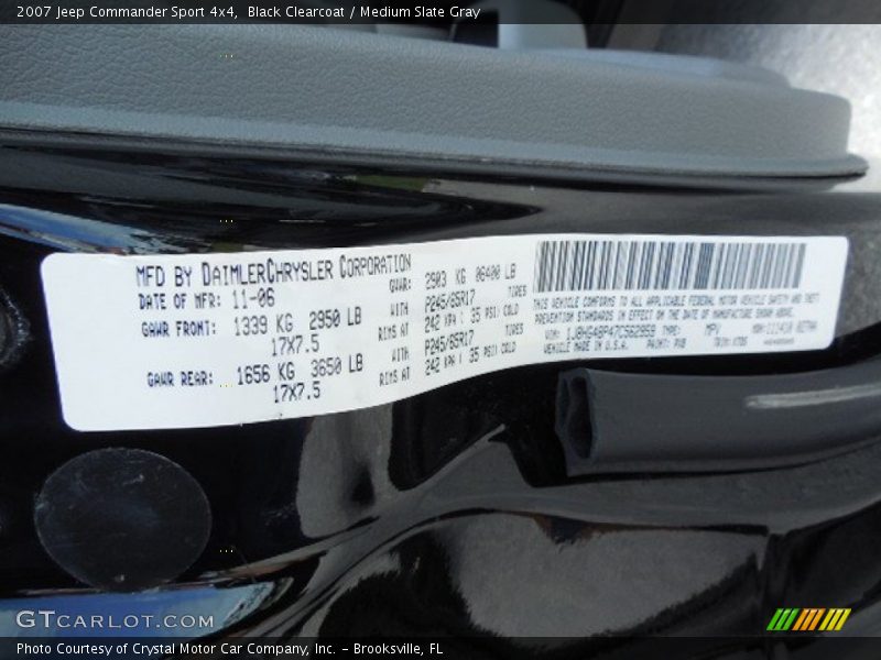 Black Clearcoat / Medium Slate Gray 2007 Jeep Commander Sport 4x4