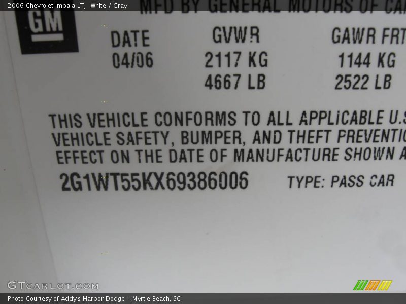 White / Gray 2006 Chevrolet Impala LT