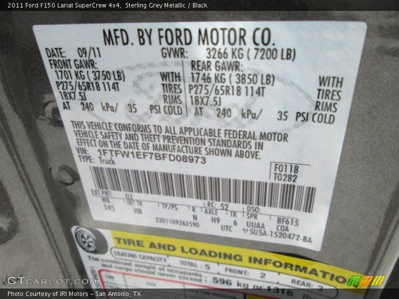 Sterling Grey Metallic / Black 2011 Ford F150 Lariat SuperCrew 4x4
