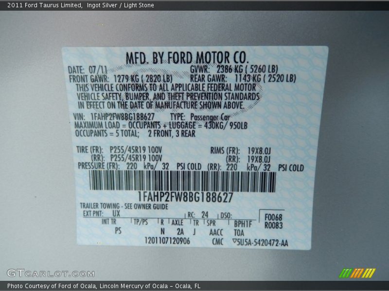 Ingot Silver / Light Stone 2011 Ford Taurus Limited