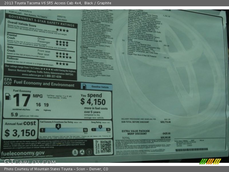 Black / Graphite 2013 Toyota Tacoma V6 SR5 Access Cab 4x4