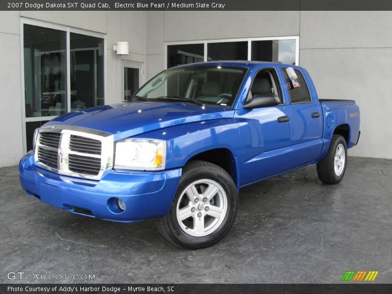 Electric Blue Pearl / Medium Slate Gray 2007 Dodge Dakota SXT Quad Cab