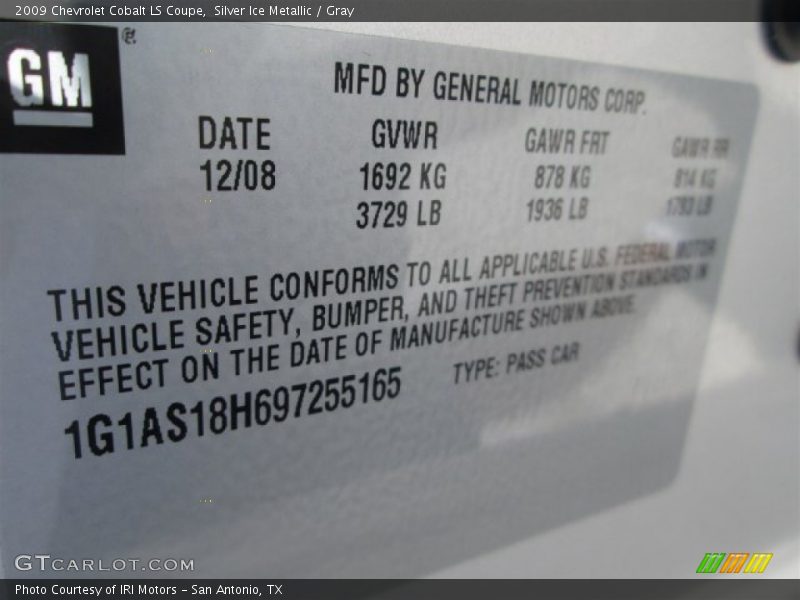 Silver Ice Metallic / Gray 2009 Chevrolet Cobalt LS Coupe