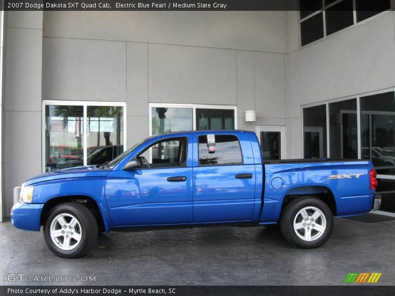 Electric Blue Pearl / Medium Slate Gray 2007 Dodge Dakota SXT Quad Cab