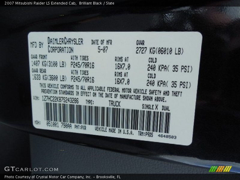 Brilliant Black / Slate 2007 Mitsubishi Raider LS Extended Cab