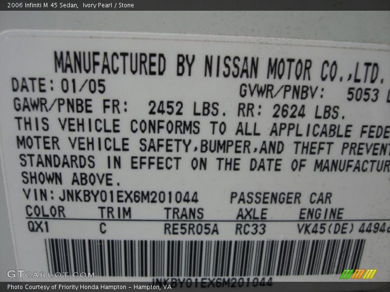 Ivory Pearl / Stone 2006 Infiniti M 45 Sedan