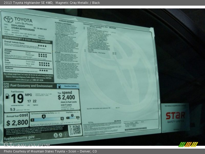 Magnetic Gray Metallic / Black 2013 Toyota Highlander SE 4WD