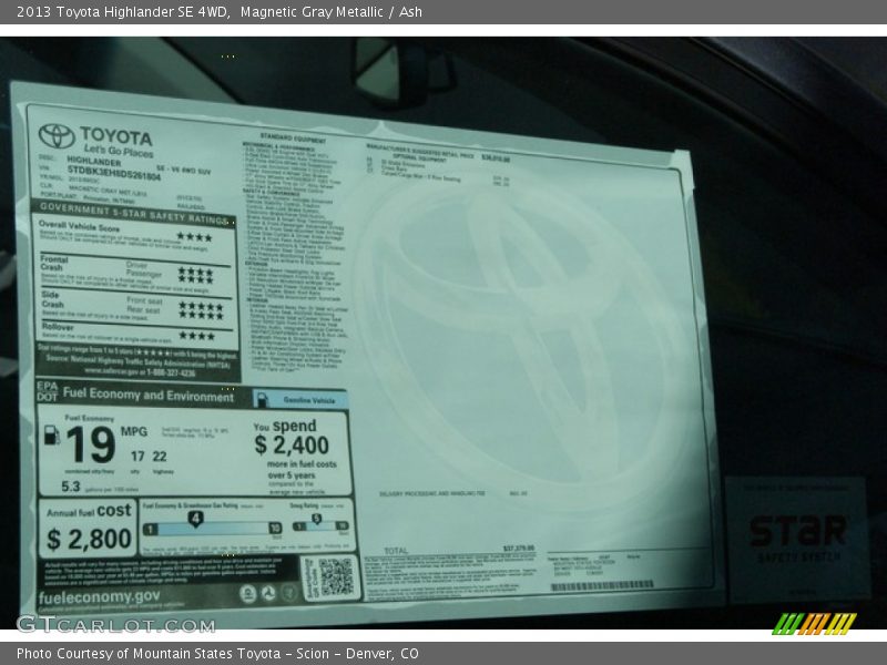 Magnetic Gray Metallic / Ash 2013 Toyota Highlander SE 4WD