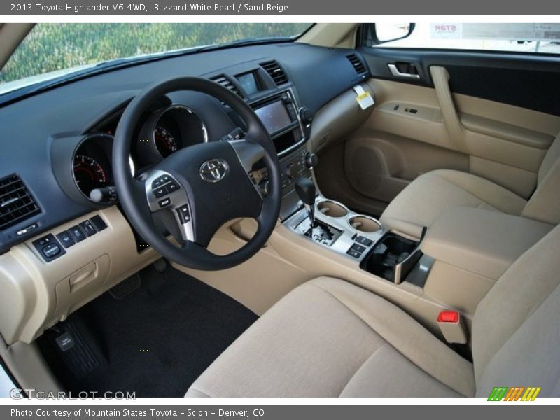 Blizzard White Pearl / Sand Beige 2013 Toyota Highlander V6 4WD