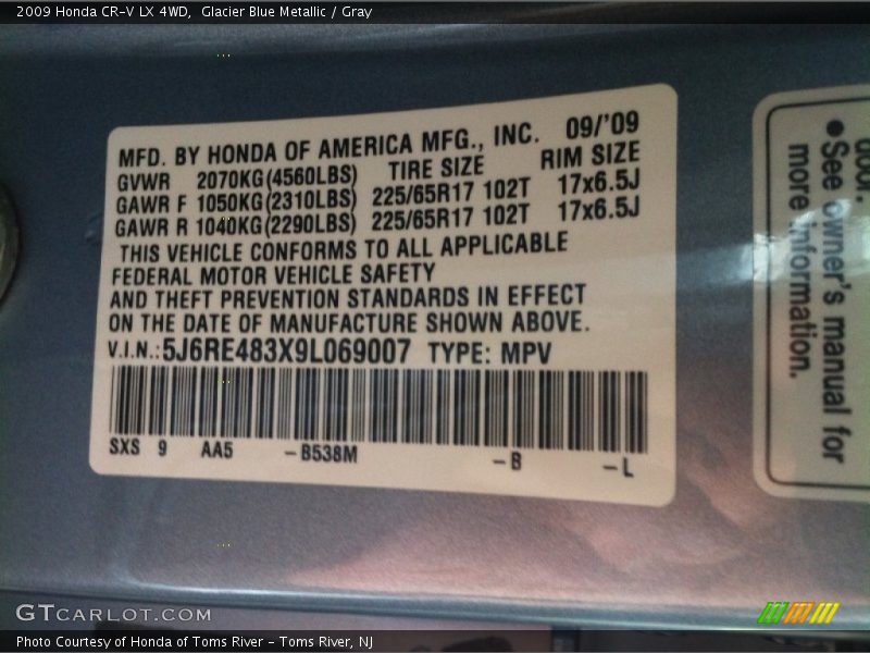 Glacier Blue Metallic / Gray 2009 Honda CR-V LX 4WD