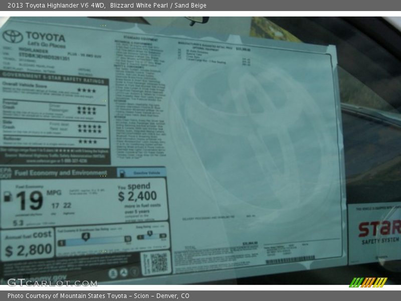 Blizzard White Pearl / Sand Beige 2013 Toyota Highlander V6 4WD