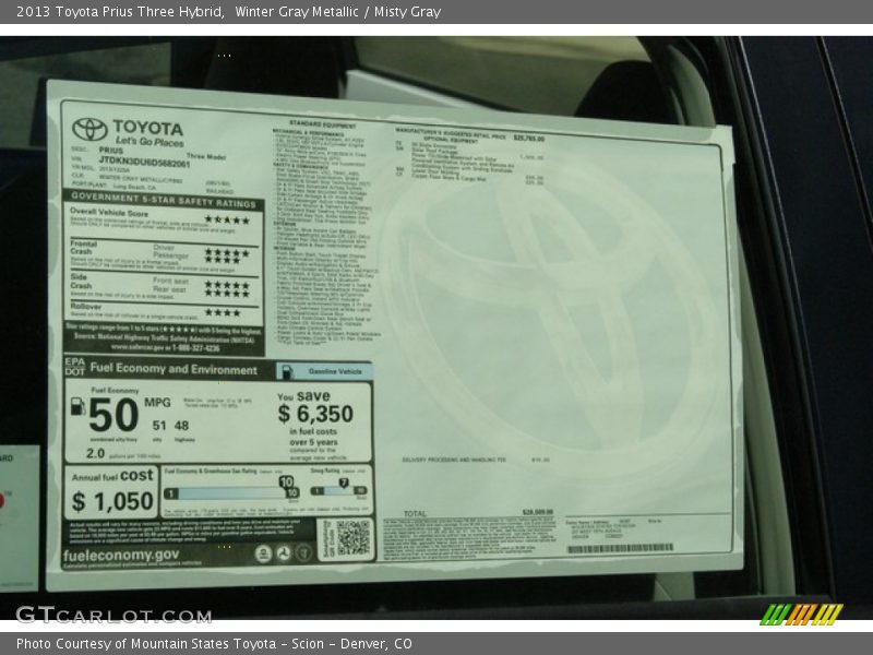Winter Gray Metallic / Misty Gray 2013 Toyota Prius Three Hybrid