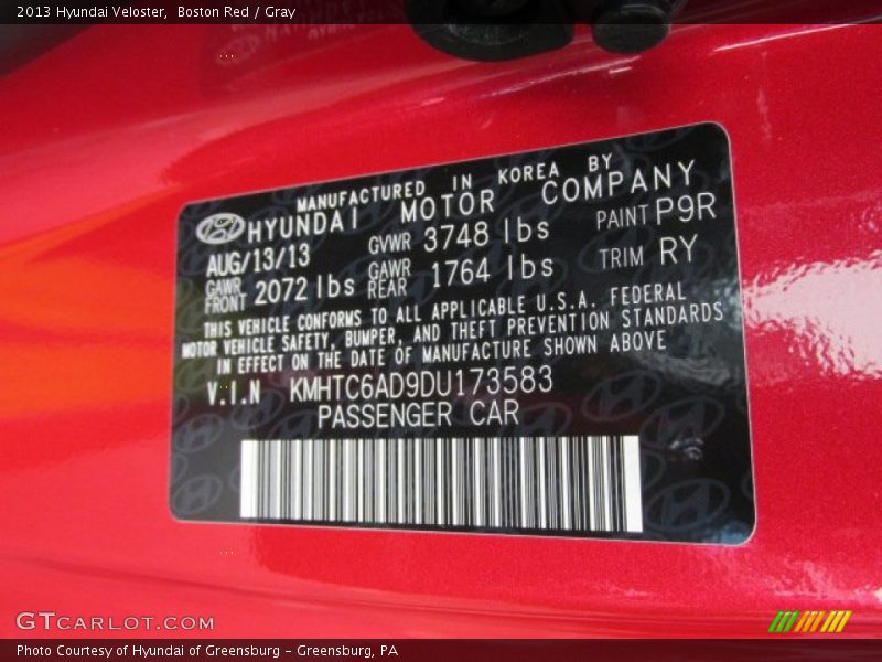 Boston Red / Gray 2013 Hyundai Veloster