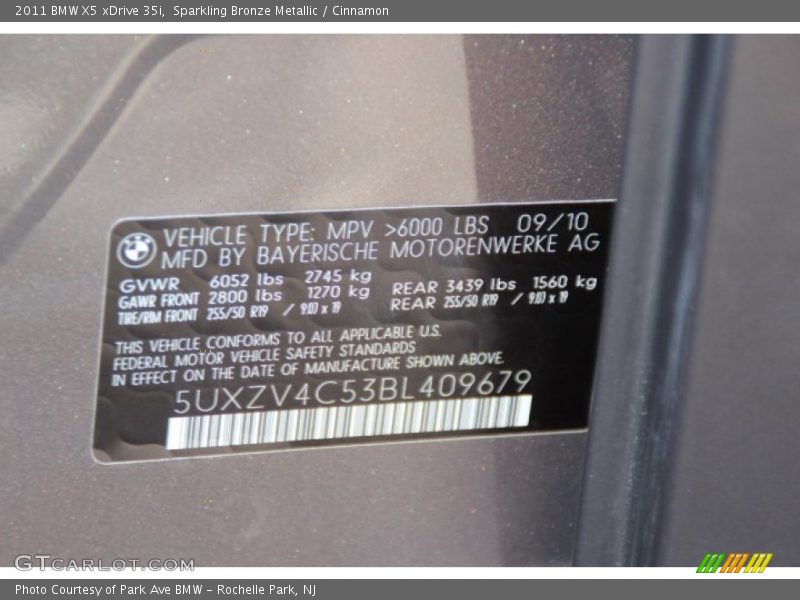 Sparkling Bronze Metallic / Cinnamon 2011 BMW X5 xDrive 35i
