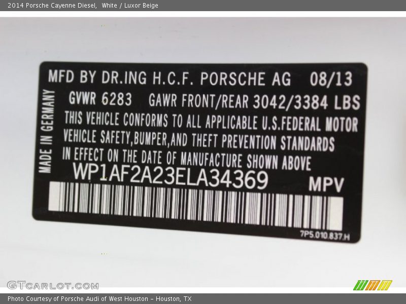 White / Luxor Beige 2014 Porsche Cayenne Diesel