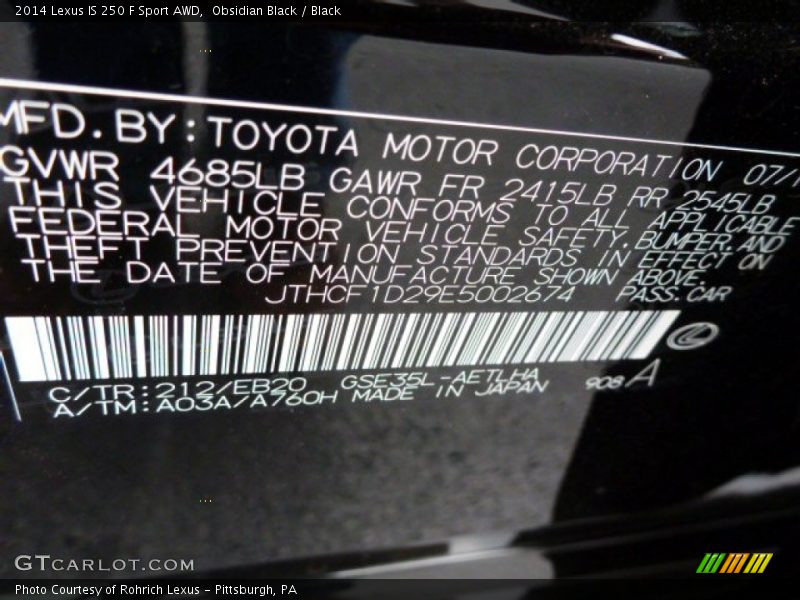 Obsidian Black / Black 2014 Lexus IS 250 F Sport AWD