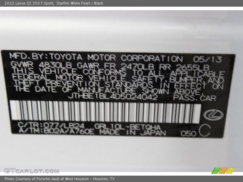 Starfire White Pearl / Black 2013 Lexus GS 350 F Sport