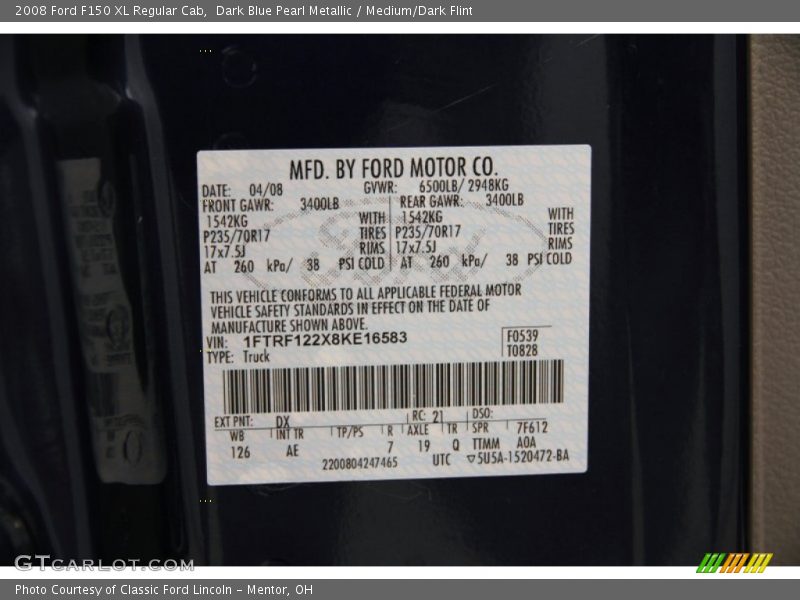 Dark Blue Pearl Metallic / Medium/Dark Flint 2008 Ford F150 XL Regular Cab