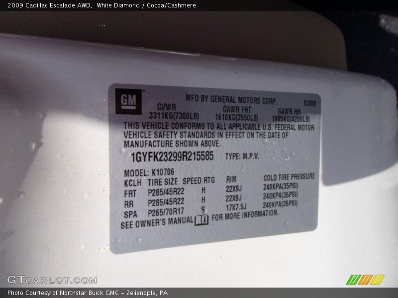 White Diamond / Cocoa/Cashmere 2009 Cadillac Escalade AWD