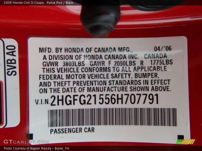 Rallye Red / Black 2006 Honda Civic Si Coupe