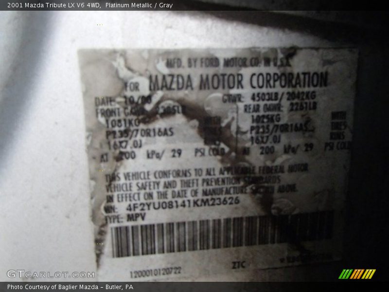 Platinum Metallic / Gray 2001 Mazda Tribute LX V6 4WD