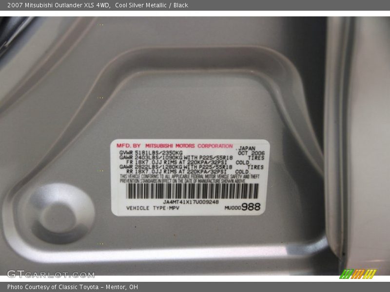 Cool Silver Metallic / Black 2007 Mitsubishi Outlander XLS 4WD
