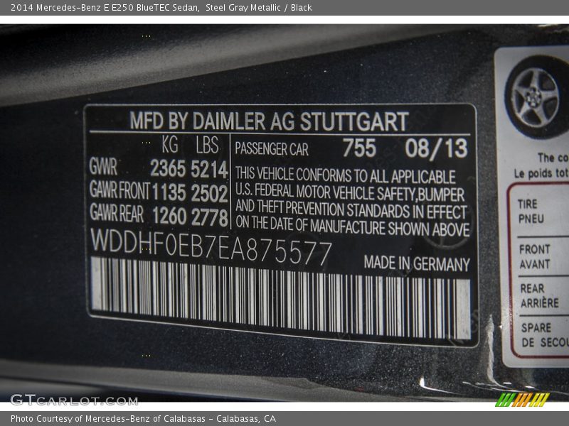 2014 E E250 BlueTEC Sedan Steel Gray Metallic Color Code 755