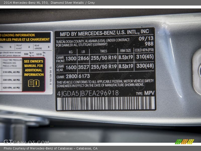 Diamond Silver Metallic / Grey 2014 Mercedes-Benz ML 350