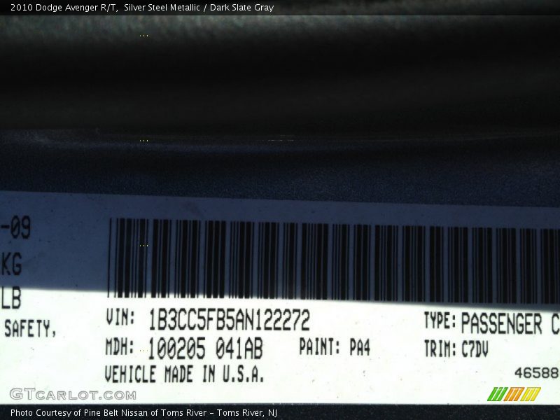 Silver Steel Metallic / Dark Slate Gray 2010 Dodge Avenger R/T