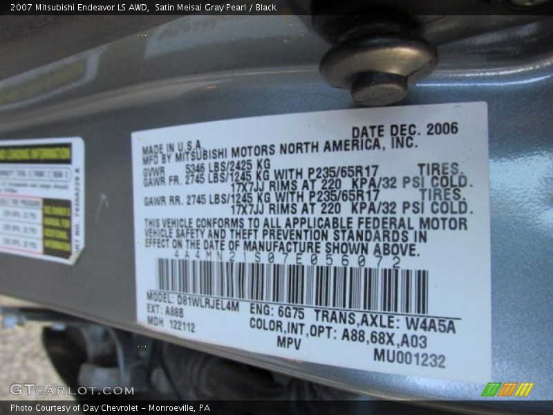 Satin Meisai Gray Pearl / Black 2007 Mitsubishi Endeavor LS AWD