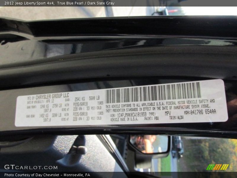 True Blue Pearl / Dark Slate Gray 2012 Jeep Liberty Sport 4x4