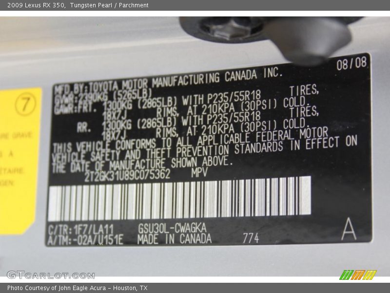 Tungsten Pearl / Parchment 2009 Lexus RX 350