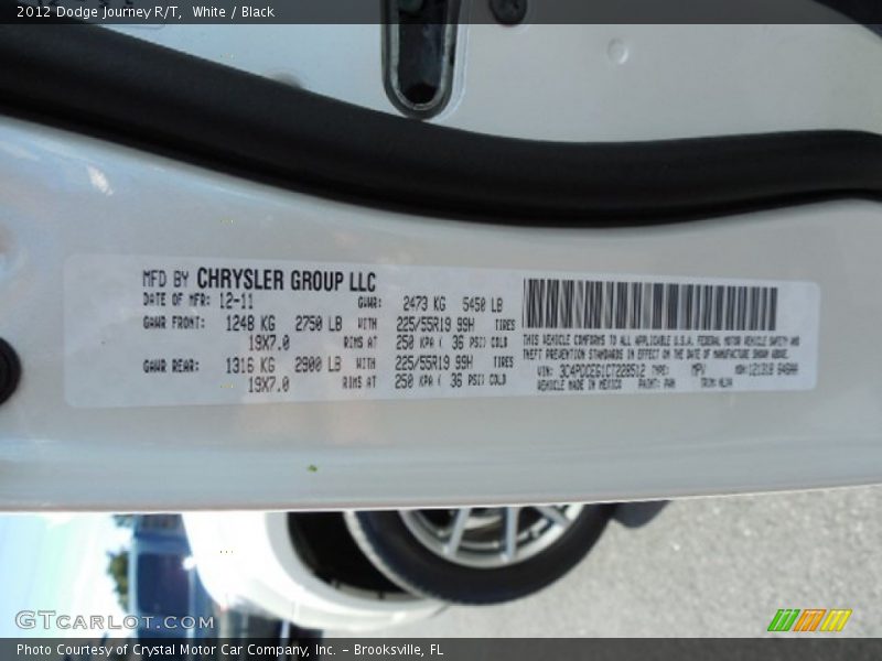 White / Black 2012 Dodge Journey R/T